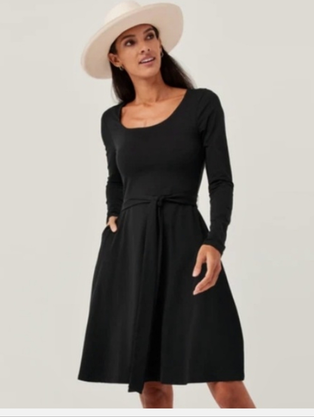 Pact Organic Cotton Black Skylar Fit & Flare Tie Dress Size Xs